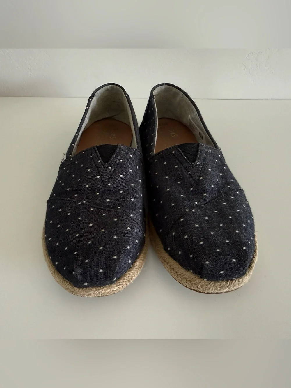 TOMS Dark Blue Polka Dot Slip-On Espadrilles